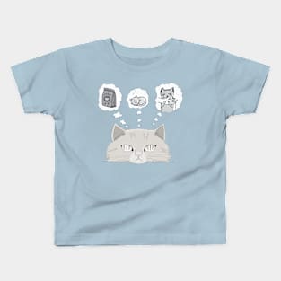 Cute Grey Cat Thinking Kids T-Shirt